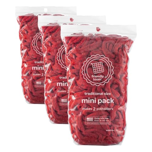 Harrisville Designs Friendly Loom | 7” Traditional-Sized Red Potholder Weaving Loops | Craft 2 Cotton Potholders (Pack of 3) - size: Red (Pack of 3)