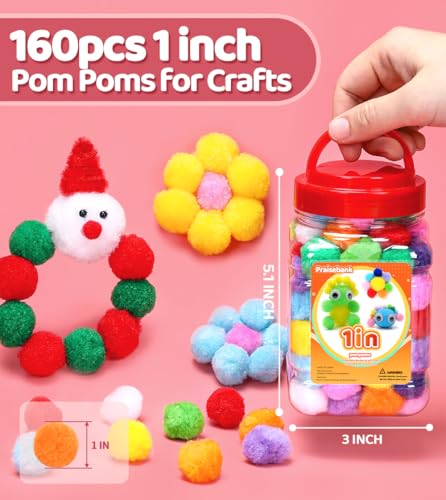 Praisebank White Pom Poms, 1inch/2.5cm, Pompom Balls for Arts & Crafts, Soft and Fluffy Craft Pompoms, Party & Festival Decorations, 150pcs . - size: 1inch/2.5cm, style: White