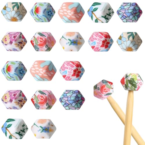 Gjinxi 18 Pcs Knitting Needle Stoppers, Hexagon Knitting Stitch Holders | Needle Caps, Silicone Point Protectors, for Knitting Accessories, and Gadgets