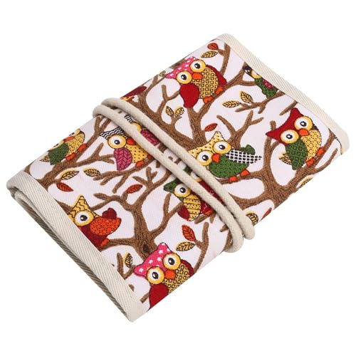 Pssopp Knitting Needles Holder Case Rolling Organizer Knitting Needle Storage Zipper Bag for Straight and Circular Knitting Needles Accessories(Owl)