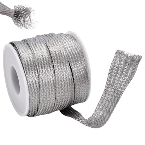 UNICRAFTALE 1/2 Inch Wide Braided Cable Shielding Sleeve 26Ft | Stainless Steel Material,Flexible,Expandable,Scalable,Metal Mesh,Ground Straps,Ribbon Wire,For Cable Protection - size: 8m x 12mm