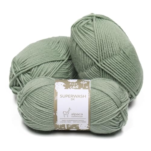 100% Superwash Wool Yarn 3 Skeins 150g DK Weight Knitting Crochet S. Green | Sourced from Peru for breathable warmth and 327yd total length per 150g pack ideal for soft baby garments hats and sweater - color: Sage Green