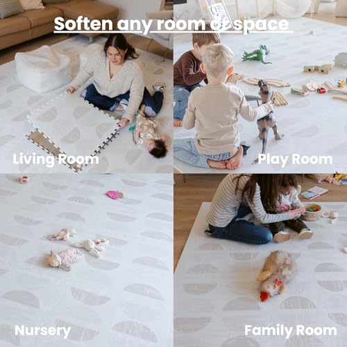Little Landings Baby Play Mat for Floor - Aura Oat (6x6ft) - Interlocking EVA Foam Play Mat Tiles for Babies & Toddlers, Non-Toxic Playmat for Tummy Time, Crawling & Playroom - Neutral Rug-Look Design - color: Aura - Oat, size: 6x6 ft