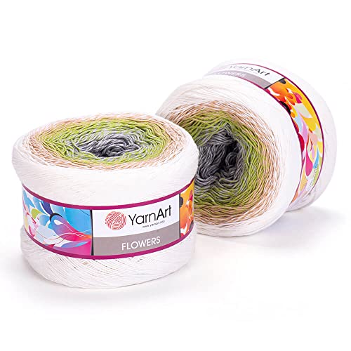 1 Skein/Pack Yarnart Flowers Gradient Yarn, Each Ball 8.8 Oz (250gr) / 1094 Yards (1000m), 55% Cotton 45% Acrylic, Superfine Fingering Weight for Knitting and Crochet, 274 - White Gray - color: 274 - White Gray