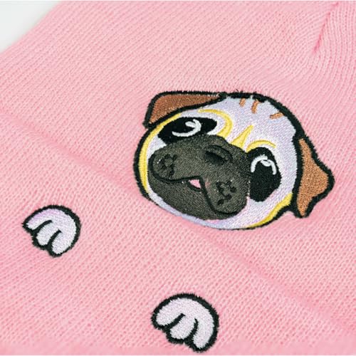 Personality Animal Head Embroidery Knit Beanie Hat for Adult and Big Kids Winter Warm Skull Cuffed Hats - color: Dog 2-pink