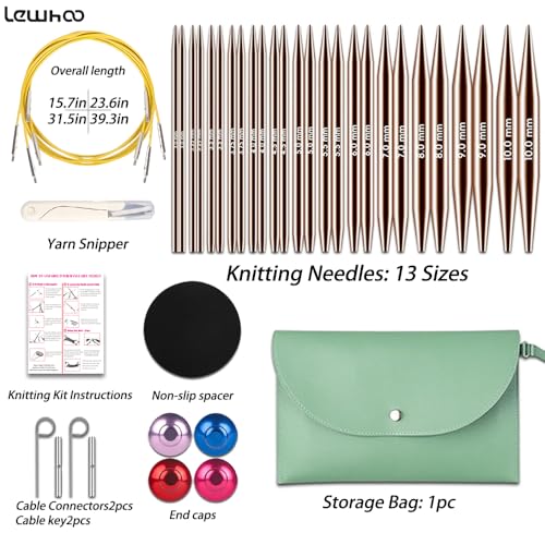 Lewhoo 13 Pairs Circular Knitting Needles Set 3.0~10.mm Rose Gold | Interchangeable Aluminum Round Circular Needle for Knitting with Bag - color: Rose Gold