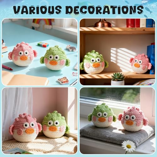 Totiro Crochet Kit for Beginners, Balloon Fish Amigurumi Starter Kit, Easy DIY Craft Set with Step-by-Step Video Tutorials, 2 Pack Crochet Pattern Learning Kit for Teens Adults Birthday Gift - color: Ballon Fish