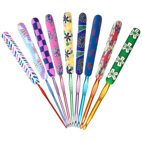 Looen Crochet Hook 9-Piece Set, Ergonomic Soft Grip for Crocheting, Warm Crochet Hooks, Beautiful Knitting and Crochet Supplies, Crochet Kits for Arthritis Patients and Beginner Kids. - color: purple