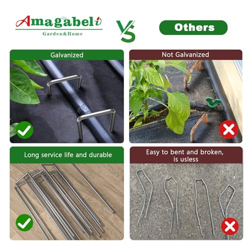 AMAGABELI 8 Inch 200 Pack Galvanized Landscape Staples 11 Gauge Anti-Rust Heavy Duty Garden Stakes Plant Cover Spikes U-Shaped Sod Pins Fence Stakes for Weed Barrier,Irrigation Tubing,Lawns,Decoration - size: 8Inch
