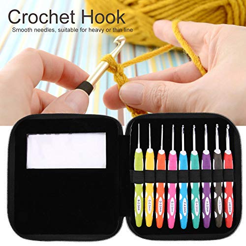 9PCS Crochet Hook Set, Knitting Tool with Extra Long Soft Grip Ergonomic Handles for Arthritic Hands Smooth Needles with PU Case