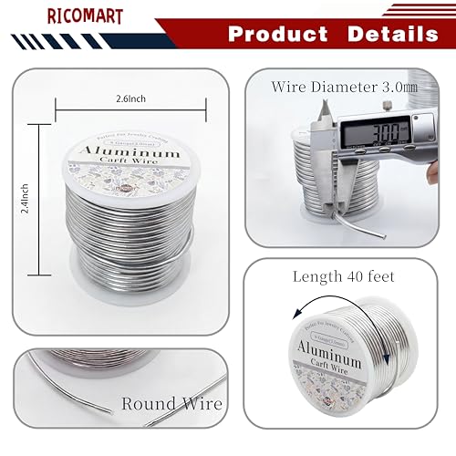 9 Gauge Aluminum Craft Wire Silver 40FT 3mm, Jewelry Making, Flexible Bendable Armature Wire for Sculpting, Floral Crafts, Metal Wire Wrapping, DIY Art Projects & Wreath Making - color: Silver, size: 9gauge