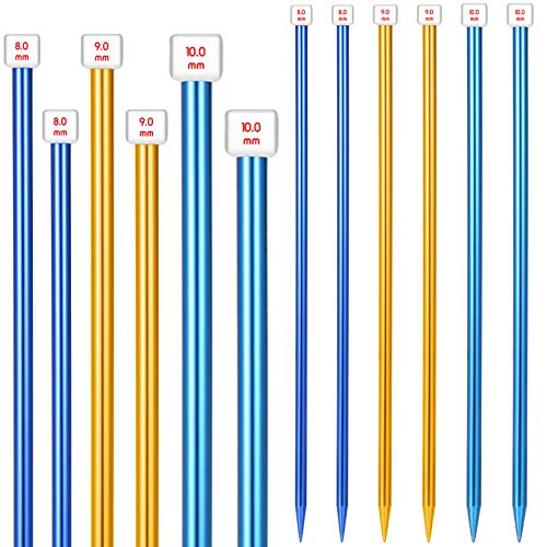6 Pieces/ 3 Pairs Aluminum Straight Knitting Needles Set, 8 mm, 9 mm and 10 mm,14 Inch Single Point Knitting Needles, Color Extra Long Sweater Straight for DIY Projects