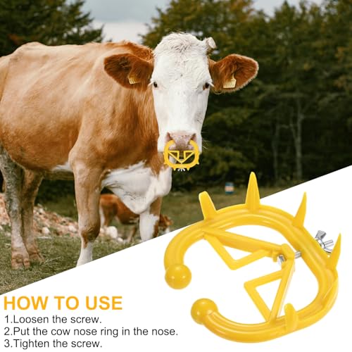 M METERXITY 10-Pack Cow Nose Rings Set, Plastic Farm Livestock Cow Nose Clip with 0.79" Long Spikes for Farm Cattle Prevent Milk Sucking [Yellow/Orange] - color: Yellow/Orange