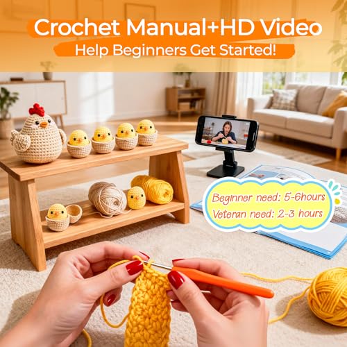 Joyclub Crochet Kit for Beginners 4 Chicken Family with Video for Adults | Amigurumi crochet with video guidance support first projects crochet Starter; a playful DIY gift for adult kitting learners - color: Crochet Chicken