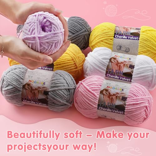 Mooaske Chenille Yarn for Crocheting, 300g/393yds Fluffy Baby Blanket Yarn | Soft plush thick chenille yarn for crocheting. 300g/393yd total. Ideal for baby blankets, amigurumi, scarves & home decor. - color: Turmeric