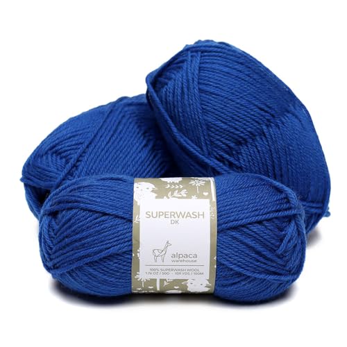 100% Superwash Wool Yarn 3 Skeins 150g DK Weight Knitting Crochet L. Lazuli | Sourced from Peru for breathable warmth and 327yd total length per 150g pack ideal for soft baby garments hats and sweater - color: Lapiz Lazuli