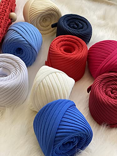 Bobilon 7-9 mm Cotton Yarn Set - 9 Balls, Knitting, Macrame - American Set | 9 balls of 100% cotton t shirt yarn, 196 yds total, 7-9 mm; matching colors for crochet, knitting and macrame - color: American 1