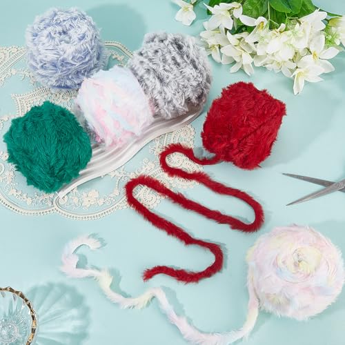 2 Rolls 139.98 Yards Faux Fur Yarn Soft Touch Chunky Fuzzy Velvet Yarns Bulky Plush Colorful Fancy Thread for Crocheting Knitting Sweaters Hats Scarves Blanket Rug DIY Craft Supply