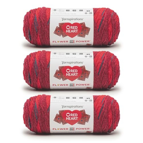 Red Heart All in One Flower Power Crochet Yarn, Burgundy Blossom, 3-Pack | #4 Medium Worsted Weight 100% Acrylic Striping Yarn for Crochet and Knitting, Up to 12 Flower Motifs, 440 yards, 250g/8.8oz - color: Burgundy Blossom