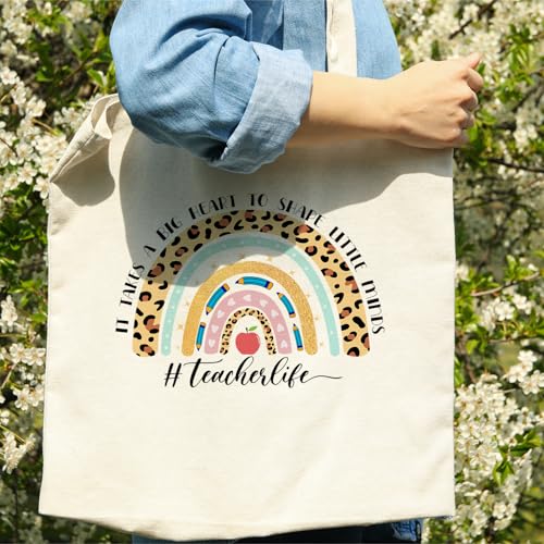 bmuvghi Teacher Appreciation Gifts Canvas Tote Bag It Takes a Big Heart to Shape Little Minds Reusable Shopping Grocery Bags Birthday Gift for Teachers Women - color: Teacher Life