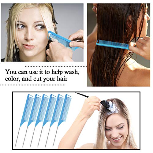 Patelai 30 Pcs Rat Tail Parting Combs Fine Tooth Bulk,Blue | Carbon Fiber Heat Resistant, Steel Pin Pintail for Sectioning Parting Braiding, Teasing Detangling Tools for Stylists Salon - color: Blue