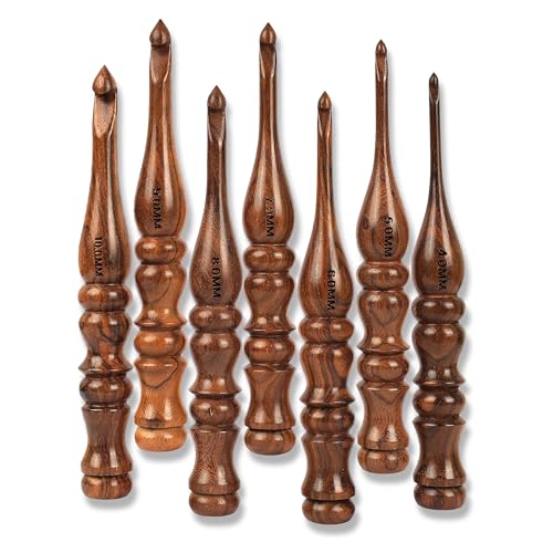 PIEWOOD - Wooden Crochet Hooks, Set of 7 Crochet Hooks Ergonomic Soft Grip Handle, Crochet Hooks for Crocheting Yarn, Knitting Gift for Her (Set of 7) - size: Set of 7
