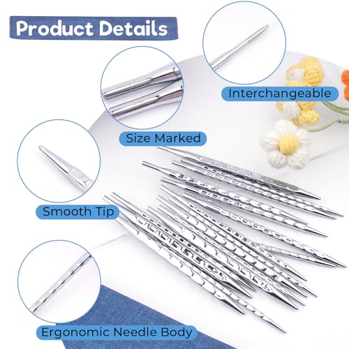 BsHooker Interchangeable Square Knitting Needles Set with Case 3.5mm-8mm | 8 Pairs Circular Aluminum Knitting Needles,4 Cables,Ergonomic Needles Kit