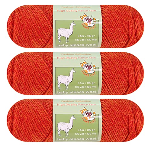 Baby Alpaca Luxury Yarn Worsted Weight 3 skeins (100g/3.5oz/Each) Fashion Collection Art Crafts Crochet and Knitting by Sunny Cat (05 Watermelon) - color: 05 Watermelon