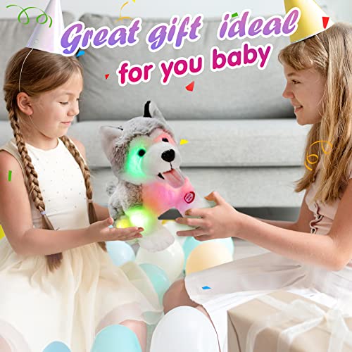 Light up Husky Dog Stuffed Animal Soft Glowing Plush Puppy Toy | Led Lights Day Children Birthday Toddler Kids Night Beautiful Decorative Festive - color: Husky