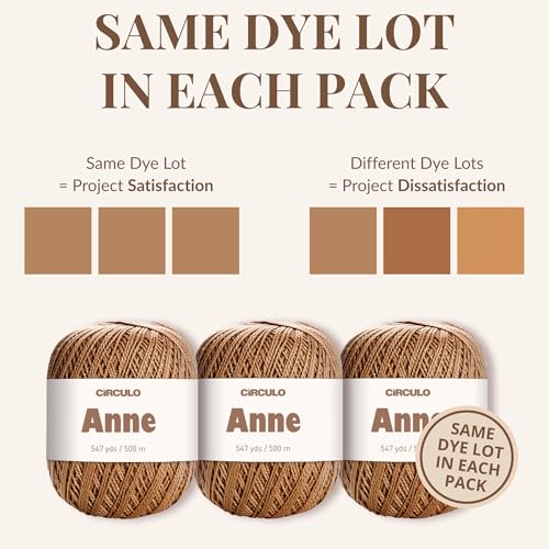 CIRCULO Anne Yarn Pack, 1641 yds for Knitting & Crochet, 3 Balls of 100% Mercerized Brazilian Virgin Cotton, Soft Fingering Weight, Color 6399 Azalea - color: Purple (6399 - Azalea), style: 3-Pack