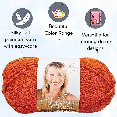 Lion Brand Yarn Vanna'S Choice 860-134 Terra Cotta | 3 Skeins, Same Dye Lot, Project Bag, CYC #4 Worsted, 100% Acrylic, Ideal for Crochet, Knitting Blankets, Hats, Scarves - color: 860-134-Terra-Cotta