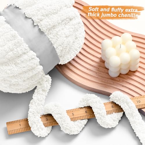 10 Pack Milky White Fuzzy Chunky Yarn for Hand Knitting, Bulky Thick Fluffy Chenille Yarn for Crocheting, 240yds/70.5oz Jumbo Crochet Yarns, Soft Chunky Knit Blanket Yarns for Crochet - color: 10 Milky White