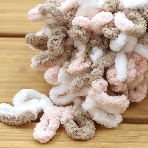 JubileeYarn Fun Finger Loops Yarn - 100g/Skein Jumbo Polyester Team Spirit - Pink Brown White - 1 Skein - color: 012 Pink Brown White, size: 1 Skein