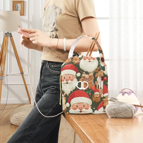 Tatenale Crochet Bag Yarn Bag Knitting Project Bag with Pockets and Handle Portable Yarn Storage Organizer Tangle Free 8.3x11 InchGreen Christmas Santa Claus and Cookies16 - color: Green Christmas Santa Claus and Cookies16