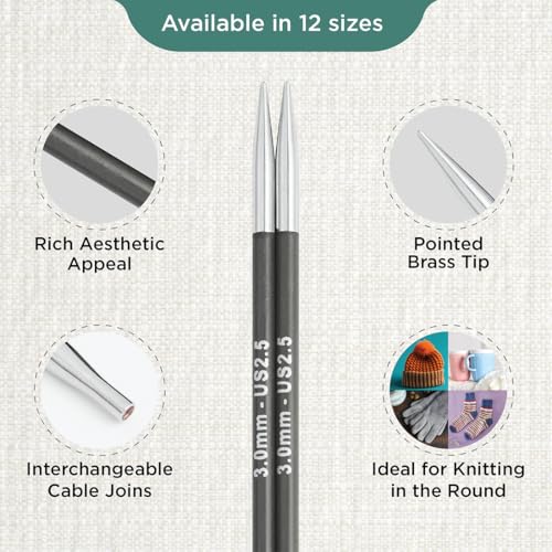 KnitPro Karbonz Interchangeable Circular Needle 5" (13cm) | US Size 2.5 (3mm) - size: US 2.5 (3mm)
