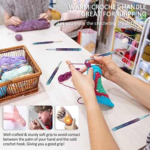 Coopay Warm Crochet Hooks, Soft Crochet Hooks Set for Pro.-Purple Mermaid | 9 Size 2.25- 6.5mm Ergonomic Handle Mermaid Extra Long Crochet Needles for Arthritic Crocheting Yarn Craft Set, Ideal Gift - color: Purple Mermaid