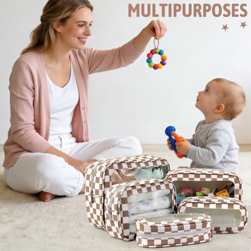 YOPCDJ 5PCS Diaper Bag Organizer Pouch Set, TSA Approved Toiletry Bag, Clear Waterproof TPU Makeup Bag Set Travel Organizer Bags for Women and Kids - color: Brow, size: 5pcs