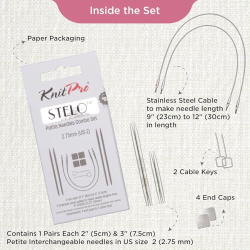 KnitPro Stelo Petite Interchangeable Needle Combo Set 2" (5cm) & 3" (7.5cm) | US 2 (2.75mm) - size: US Size 2 (2.75mm)