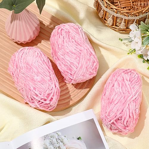 Amylove 6 Rolls Soft Velvet Chenille Yarn for Crocheting 1182 Yards Polyester Blanket Fuzzy Thick Yarn for DIY Knitting Bulky Weaving Crafts, 197 yd, 3.53 oz Each Roll(Pink) - color: Pink