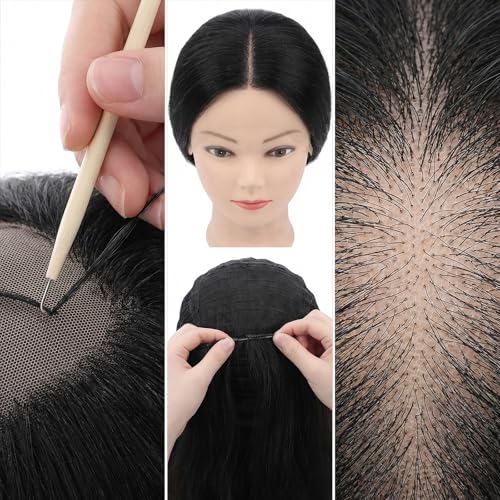 3 Pieces Wig Ventilating Needle, Professional Lace Wig Ventilating Needle Kit, 3 Sizes Wooden Handle Hook Needles for Wig Making, Repairing, Weaving, and Hair Extensions