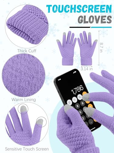 LOROME Winter Beanie Hat Scarf Gloves, Warm Fleece Knit Neck Scarf Set Gift | Hats Gloves Scarf Set, Touchscreen Gloves, Universal Size Neck Scarf Set Winter Gifts for Unisex Adult Winter Wear - color: Violet