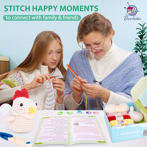 Crochetta Crochet Kit for Beginners, Squeeze Bubble Amigurumi Crocheting Kits w Step-by-Step Video Tutorials, Knitting Starter Supplies for Adults Kids, Anxiety Relief Bubble Chicken (40%+ Yarn) - color: PPJ