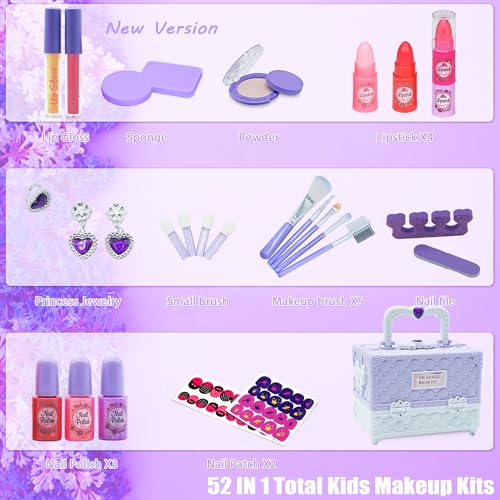 Kids Makeup Sets for Girls - 52 PCS Safe and Washable Makeup for Kids, Real Toddler Makeup Kit with Cosmetic Case, Girls Toys Age 4-12, Princess Toys Birthday Gift(Light Purple) - style: Makeup-Palette-L-Light Purple