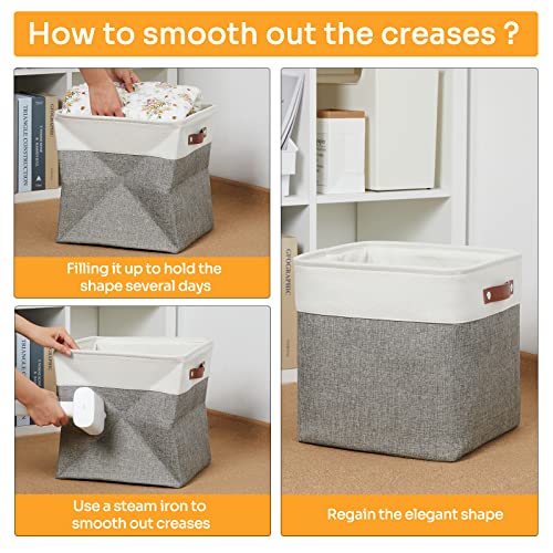 DULLEMELO 13 inch Fabric Storage Cubes 4 Pack Foldable Baskets/Bins for Home Office Organizer Closet, Shelves, Toy, Nursery - color: White&Grey, size: Cube/4P-13"x13"x13"