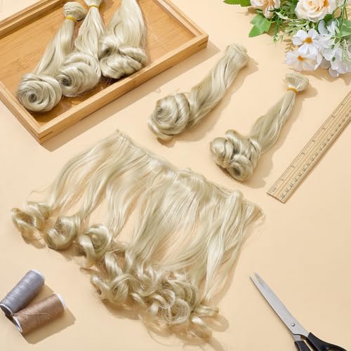6 Pcs Doll Wig 200mm Doll Curly Wigs Long Hair Extension Gold Color for Doll Making Kit Arts Supplies DIY Handmade Crafts - style: Pale Coldenrod Curly