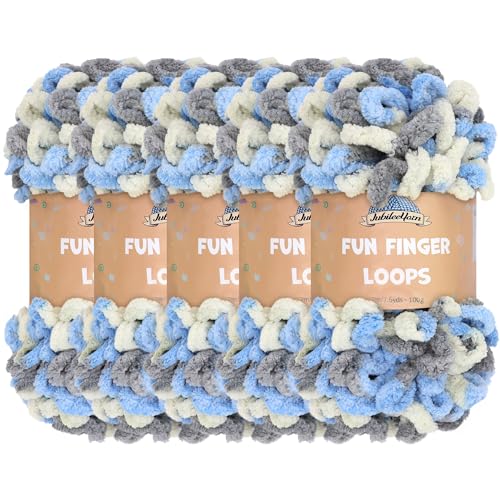 JubileeYarn Fun Finger Loops Yarn - 100g/Skein Jumbo Polyester Team Spirit - Multicolor Grey Light Blue - 5 Skeins - color: 031 Multicolor Grey Light Blue