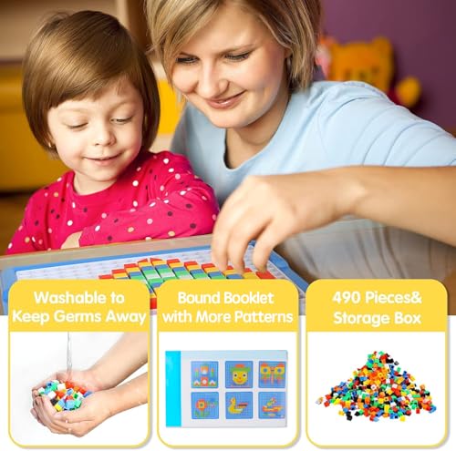 ZOZOPLAY Large Cube Mosaic Puzzle, 490-Piece STEM Learning Building Blocks | 490 ABS cubes, storage case, grid board, 12 pattern prompts for ages 3+; supports color, shape, fine-motor, and STEM learning