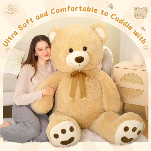 MorisMos 5ft Giant Teddy Bear Stuffed Animal, Large Stuffed Bear with Footprints, Big Life Size Teddy Bear Plush Gifts for Wife, Girlfriend, Women on Valentine, Christmas, Birthday - color: Light Brown, size: 5 ft