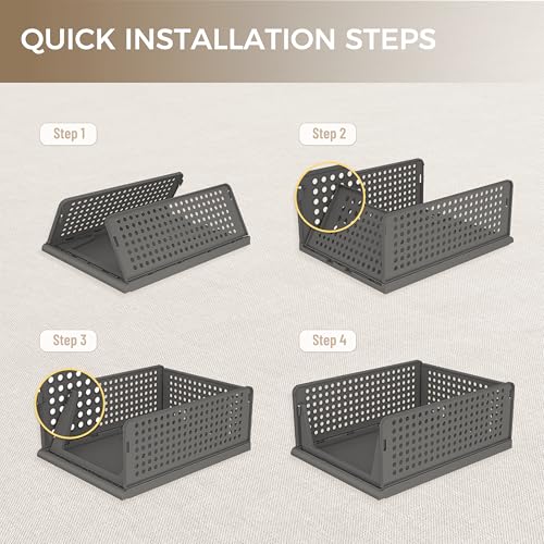 8 Pack Closet Organizer Storage Bins Stackable Plastic Drawer Shelf | Basket for Clothing Stackable Storage Bins Shelf Storage Container for Closet Wardrobe Bedroom Bathroom Office Grey Foldable - size: 8 Pack L