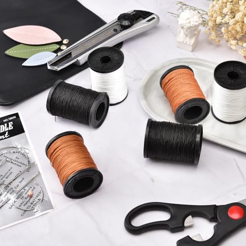 Topus Extra Strong Upholstery Repair Sewing Thread Kit and Heavy Duty Household Hand Needles, Including 7 Styles of Leather Canvas Sewing Needles and 3 Rolls Nylon Thread (70 Yard Per Roll), 3 Colors - color: Multicolored